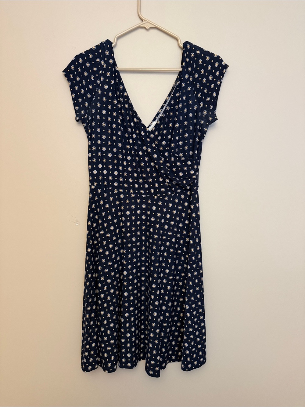 Kaileigh Navy Blue Polka-Dot Wrap Midi Dress